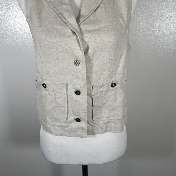 Christopher & Banks Vest Women's 6 Beige Linen Pockets Notch Lapel Button Front - Picture 5 of 15